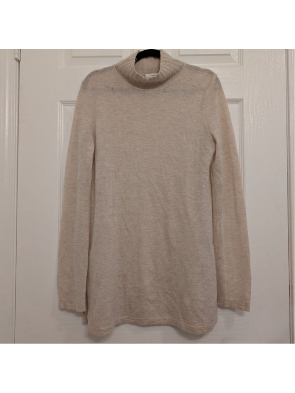 Women's Vince. Beige 100% Cashmere Mock Neck Sweater S Long Tunic Quiet Luxury